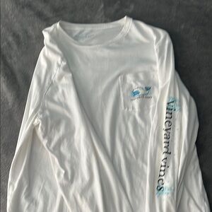 White Long Sleeve Shirt with Blue Graphics